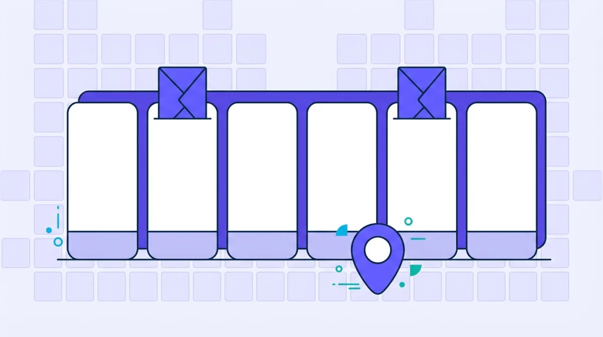 A flat illustration of envelopes emerging from some website panels and not others.